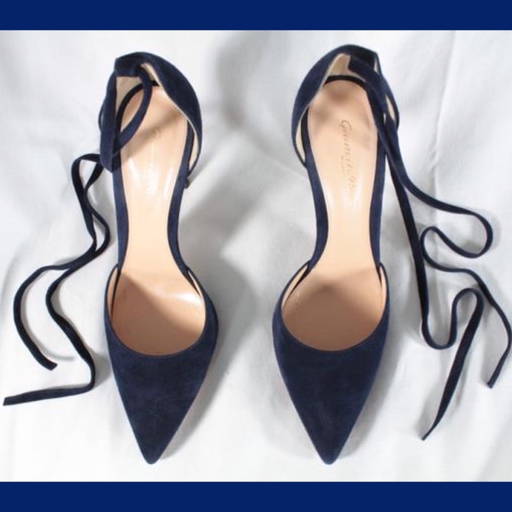 Gianvito Rossi Blue Suede Dorsay Ankle Strap Heels - Picture 3 of 13